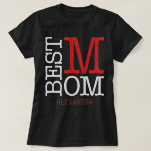 T-shirt Meilleure maman Silver Red Nom de la Parties scint