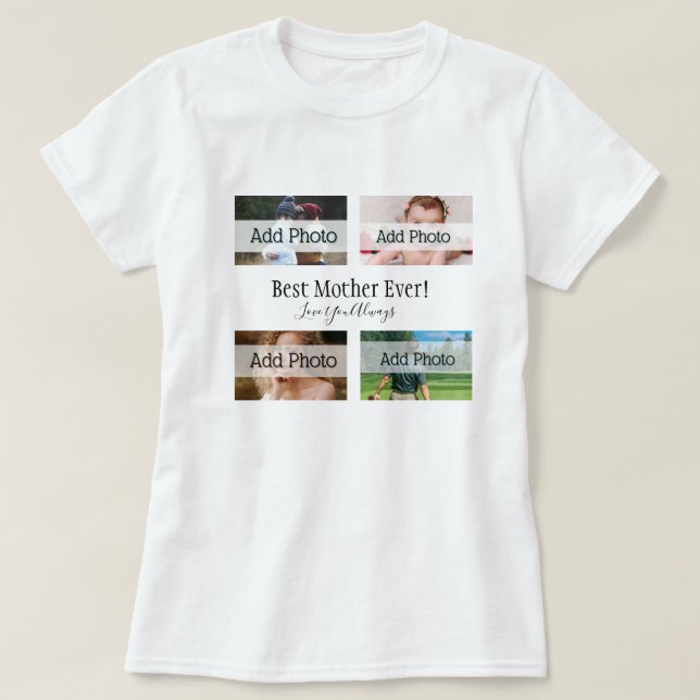 T-shirt Meilleure Mère Jamais Photo Collage Blanc Script N (Design devant)
