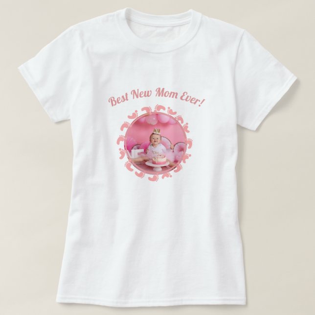 T-shirt Meilleure nouvelle maman/mère famille Photo bébé f (Design devant)