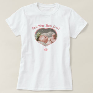 T-shirt Meilleure nouvelle mère bébé photo bébé fille coeu