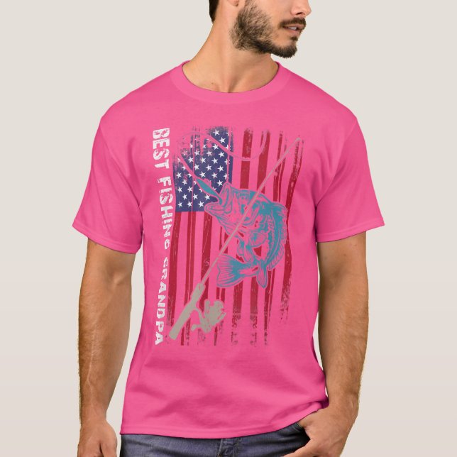 T-shirt Meilleure pêche Grand-père Américain Drapeau Pêche (Devant)
