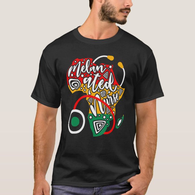 T-shirt Melanated Nurse African Flag Stethoscope Black His (Devant)