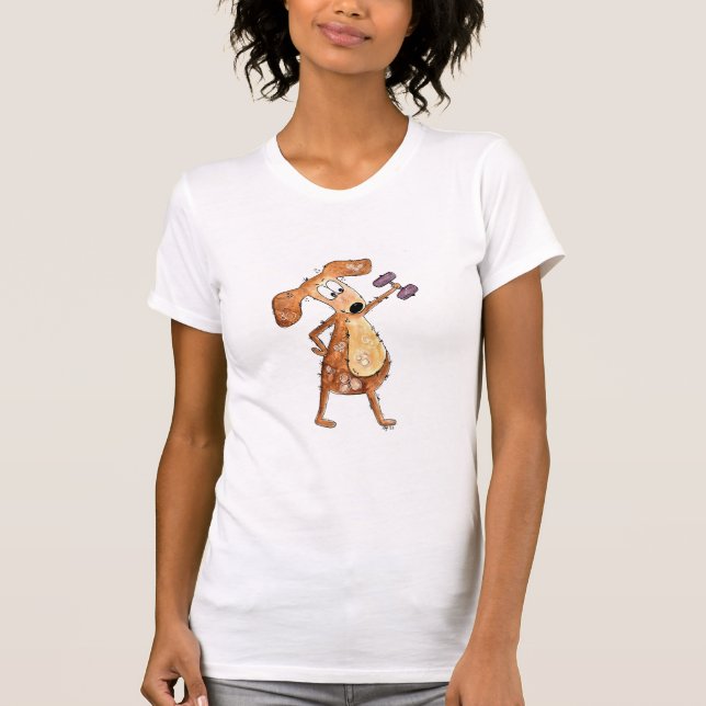 T-shirt Mélange Whimsical Brown Chien Poids de levage (Devant)