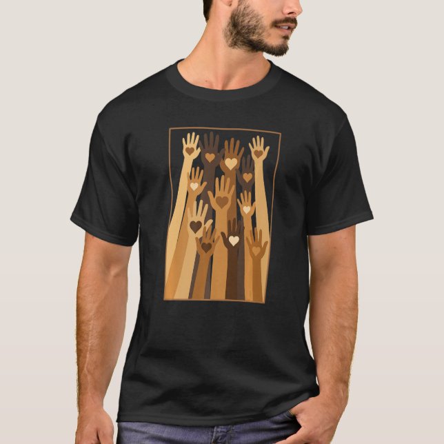 T-shirt Melanin Coeurs main Noir Mois d'histoire BLM Afriq (Devant)