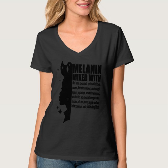 T-shirt Melanin Mixed With Black History Month Afro Americ (Devant)