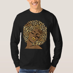T-shirt Melanin Queen Leopard Afro Cheveux Africain Améric