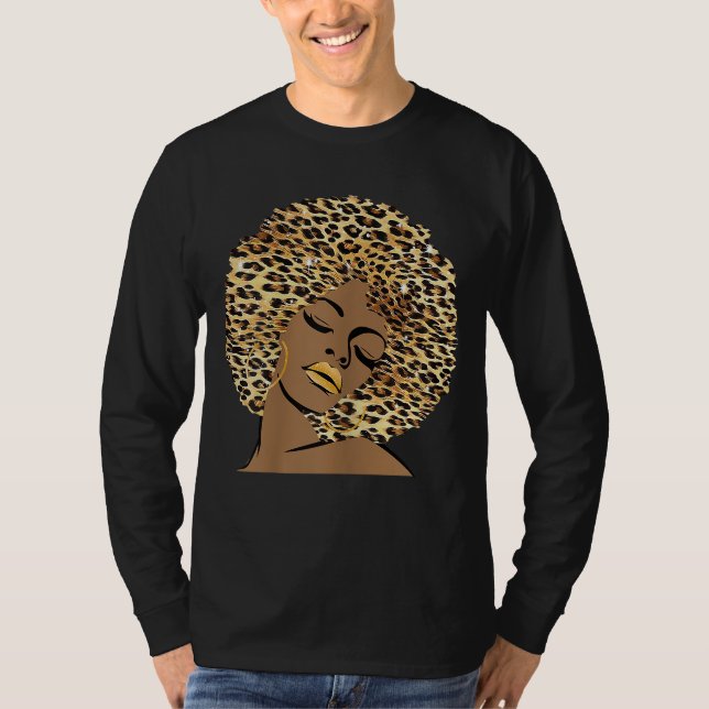 T-shirt Melanin Queen Leopard Afro Cheveux Africain Améric (Devant)