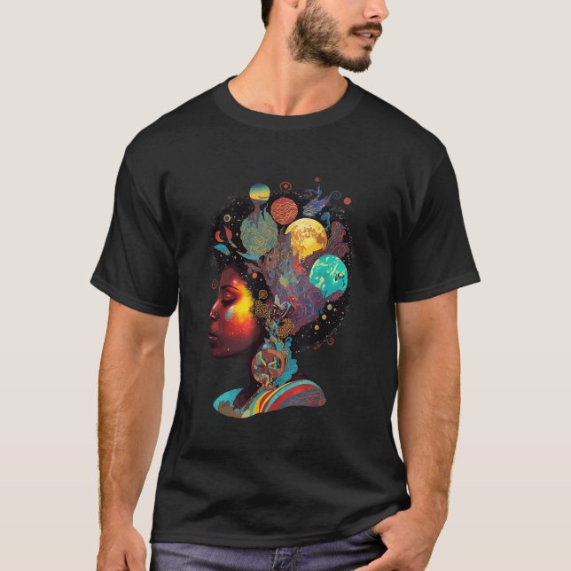 T-shirt Melanin Space Queen Africaine Empower Afro femme (Devant)