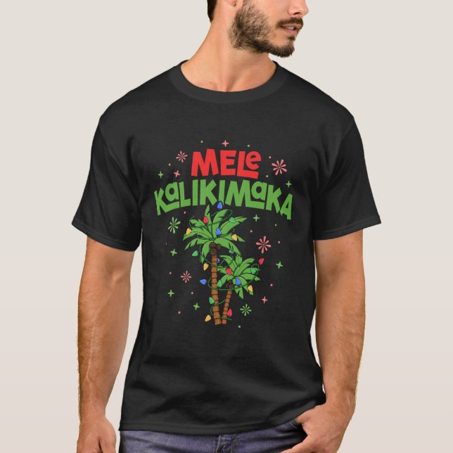 T-shirt Mele Kalikimaka Hawaiian Christmas Palm Tree Light (Devant)