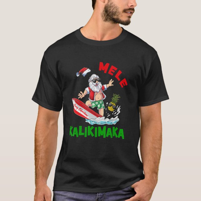 T-shirt Mele Kalikimaka Hawaiian Christmas Santa Surfing P (Devant)