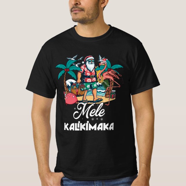 T-shirt Mele Kalikimaka Père Noël Flamant rose Noël tropic (Devant)