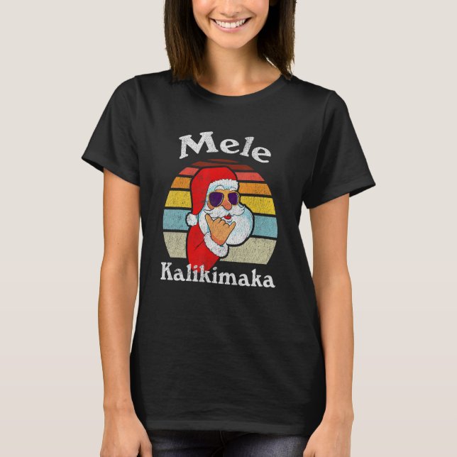 T-shirt Mele Kalikimaka Retro Christmas Santa Shaka Hawaii (Devant)