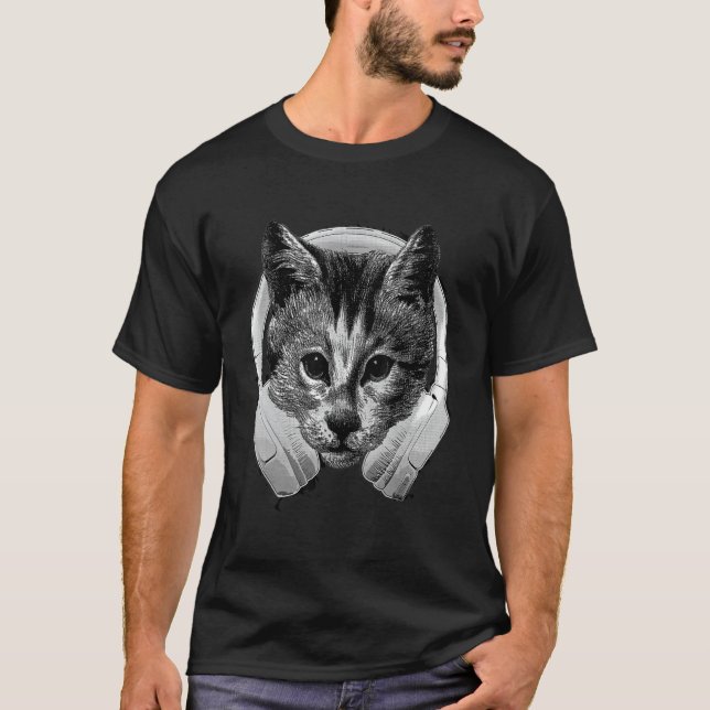 T-shirt Melomane Chat Avec Casque Audio Dj Fun Kitten Hea (Devant)