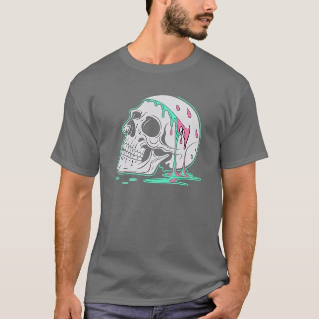 T-shirt Melting Skull- Unique Art with Vibrant Turquoise (Devant)