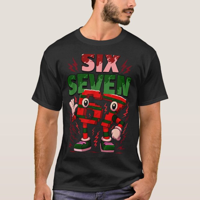 T-shirt Meme 6 7 Six Seven Italian Brainrot Christmas Red  (Devant)
