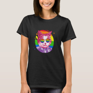T-shirt Mème de chat drôle Rainbow Lunettes de soleil Lgbt