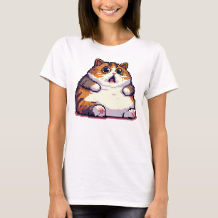 T-shirt Mème de chat gras orange choqué pixel art