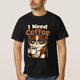 T-SHIRT MEME DE CHAT « J'AI BESOIN DE CAFÉ »