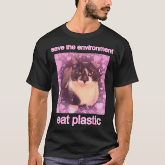 T-shirt Mème de chat qui mange du plastique pour sauver l'