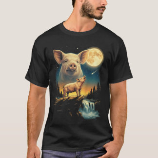 T-shirt Meme de cochon hurlant à la lune drôle 9039S Ferme