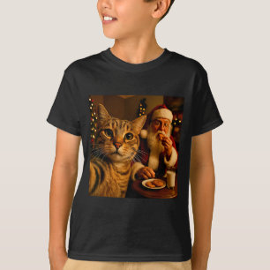 T-shirt Mème de Noël de chat drôle de selfie avec le Père