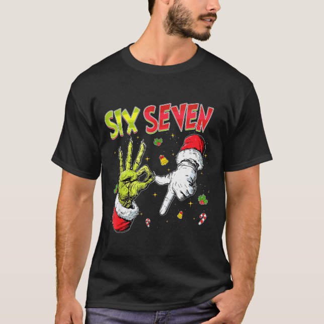 T-shirt Meme Number 67 Bro Slang Six Seven Christmas Hand  (Devant)