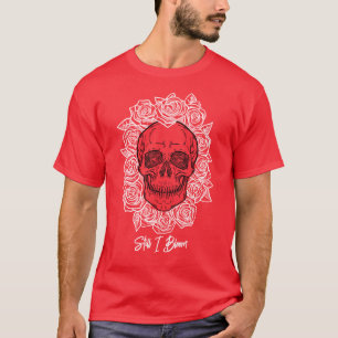 T-shirt Memento Mori ! Crâne et Roses, main tirée