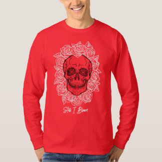 T-shirt Memento Mori ! Crâne et Roses, main tirée