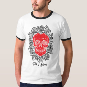 T-shirt Memento Mori ! Crâne et Roses, main tirée