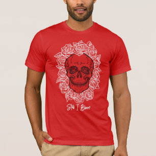T-shirt Memento Mori ! Crâne et Roses, main tirée