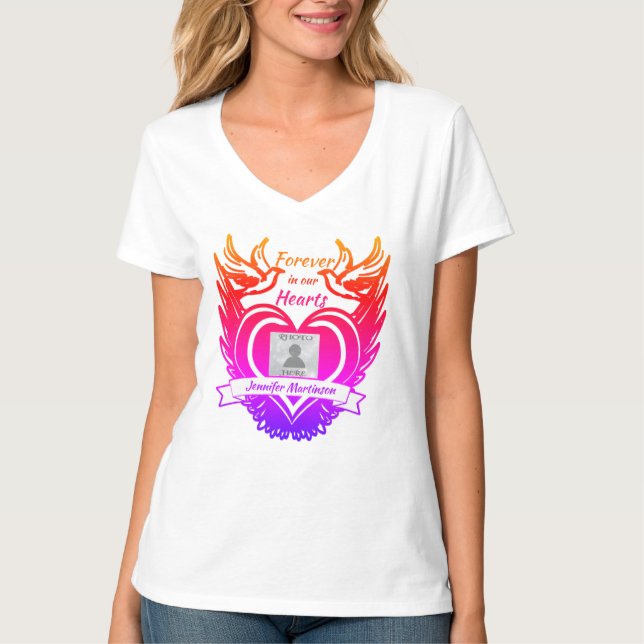 T-shirt Mémorial | Ajouter une photo avec des ailes d'ange (Devant)
