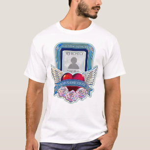 T-shirt Mémorial photo Coeur, ailes angéliques, Roses