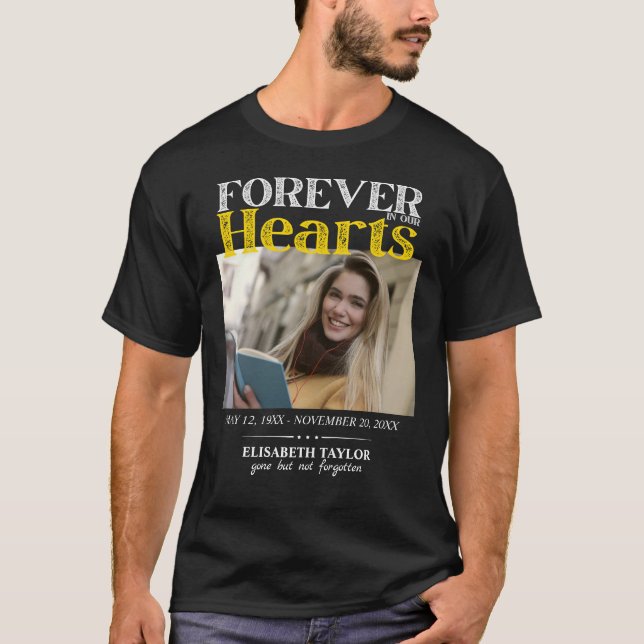 T-shirt Mémorial photo personnalisé Black Gold Funeral (Devant)