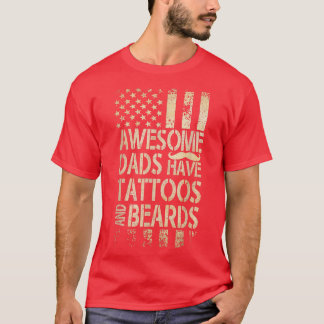 T-shirt Men Awesome Dads Have Tattoos And Beards US Flag F