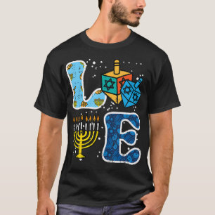 T-shirt Ménorah de l'amour de Hanukkah Dreidel Chanukah Fe