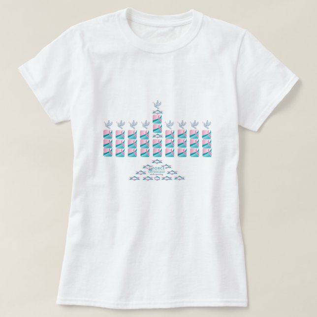 T-shirt MENORAH-Rose et Teal ! (Design devant)