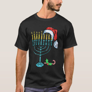 T-shirt Menorah Santa Hat Chanukah Hanoukka Christa juif