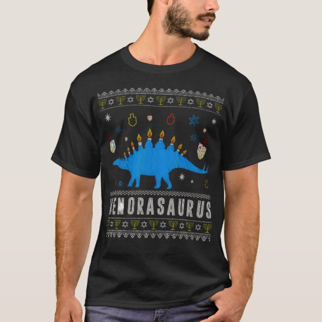 T-shirt Menorasaurus Menorah Dinosaur Saurus Ugly Chanukah (Devant)