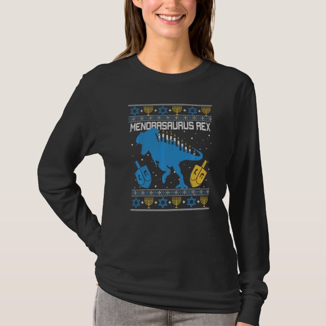 T-shirt Menorasaurus Rex Dinosaur T Rex Hanoukka Menorah B (Devant)