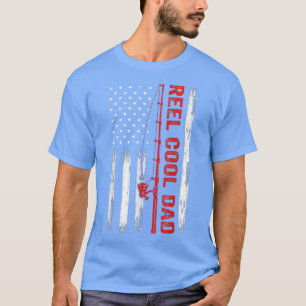 T-shirt Mens American Flag Fishing Reel Cool Dad Fathers D