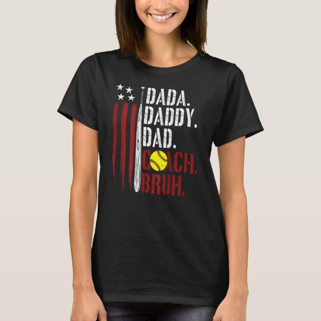 T-shirt Mens American Flag Softball Coach Dad Daddy Father (Devant)