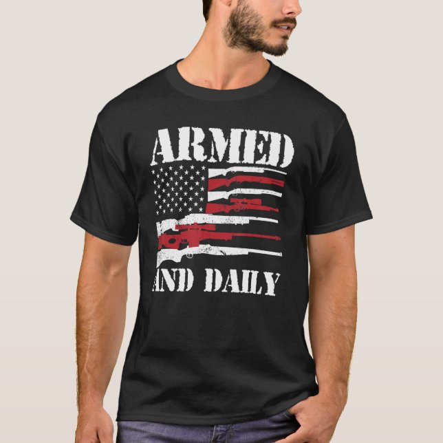 T-shirt Mens Armed And Dadly  Deadly Father For Fathers Da (Devant)