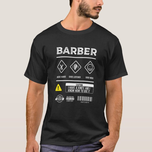 T-shirt Mens Barber Avertit Les Instructions De Sécurité P (Devant)