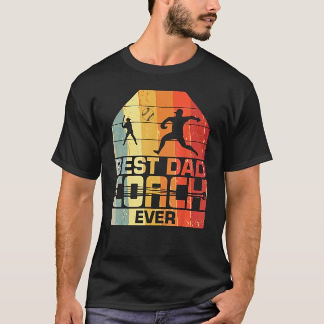 T-shirt Mens Best Dad Coach Ever  Baseball  Father s day (Devant)