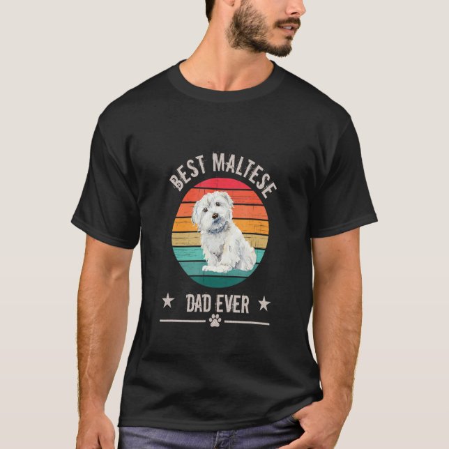 T-shirt Mens Best Maltese dad ever Maltese retro sunset (Devant)