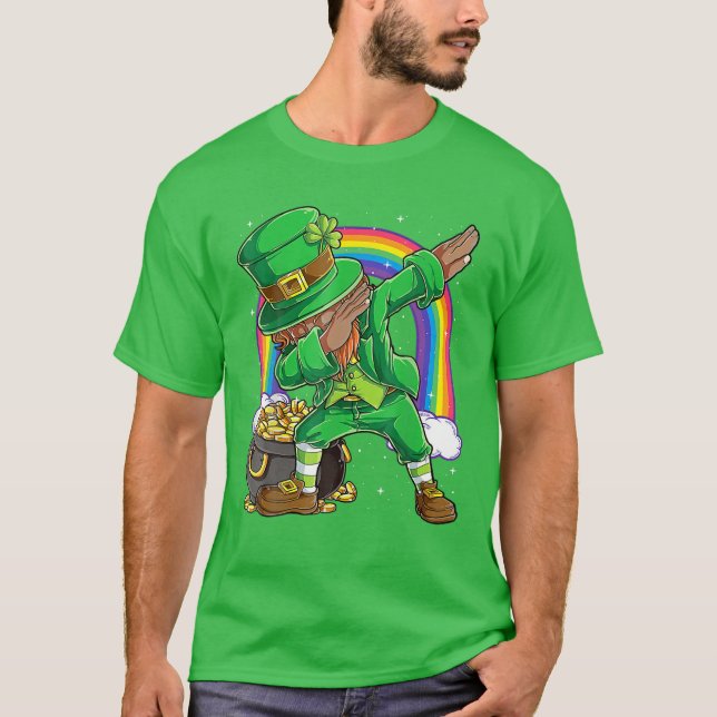 T-shirt Mens Black Leprechaun Dabbing African American St (Devant)