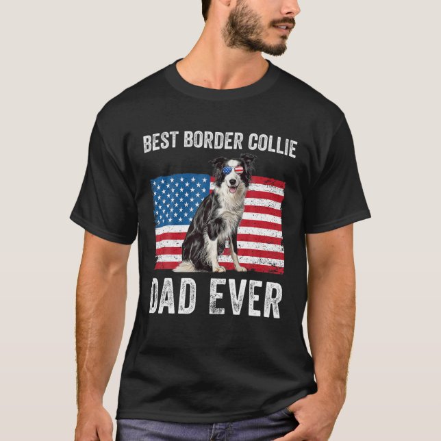 T-shirt Mens Bordure Collie Papa Drapeau américain Amoureu (Devant)