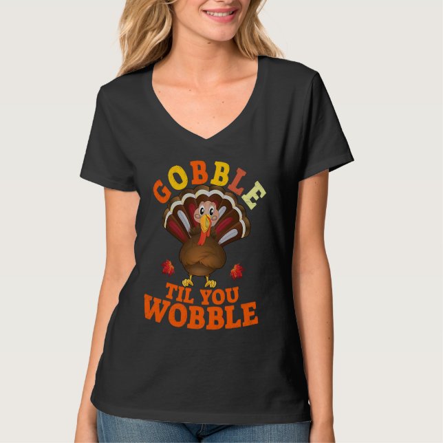 T-shirt Mens Boys Thanksgiving Turkey Pilgrim Gobble til y (Devant)