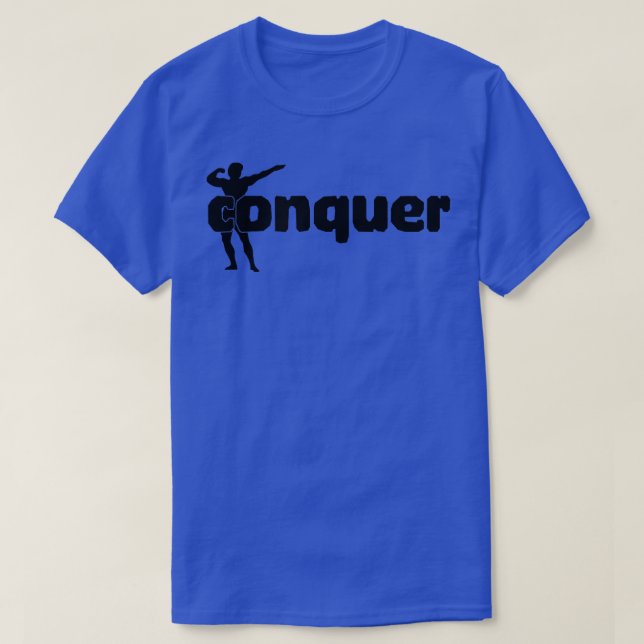 T-shirt Mens CONQUER Salle De Fitness Exercice Bodybuildin (Design devant)
