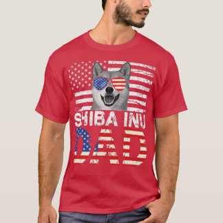 T-shirt Mens Cool Shiba Inu Dad USA Flag Patriotic Fathers